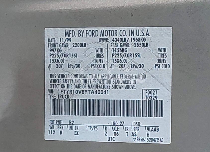 Photo 9 of 2000 Ford Ranger XL/XLT (VIN 1FTYR10V8YTA40041)