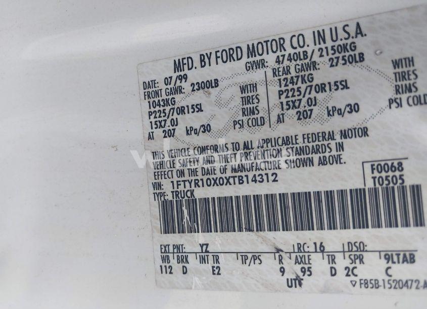 Photo 9 of 1999 Ford Ranger XLT (VIN 1FTYR10X0XTB14312)