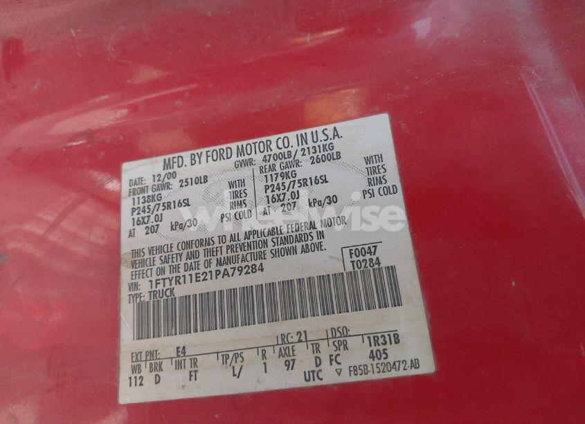 Photo 9 of 2001 Ford Ranger EDGE (VIN 1FTYR11E21PA79284)