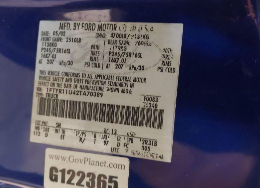 Photo 9 of 2002 Ford Ranger EDGE (VIN 1FTYR11U42TA70389)