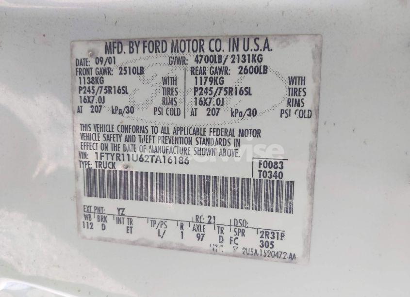 Photo 9 of 2002 Ford Ranger (VIN 1FTYR11U62TA16186)