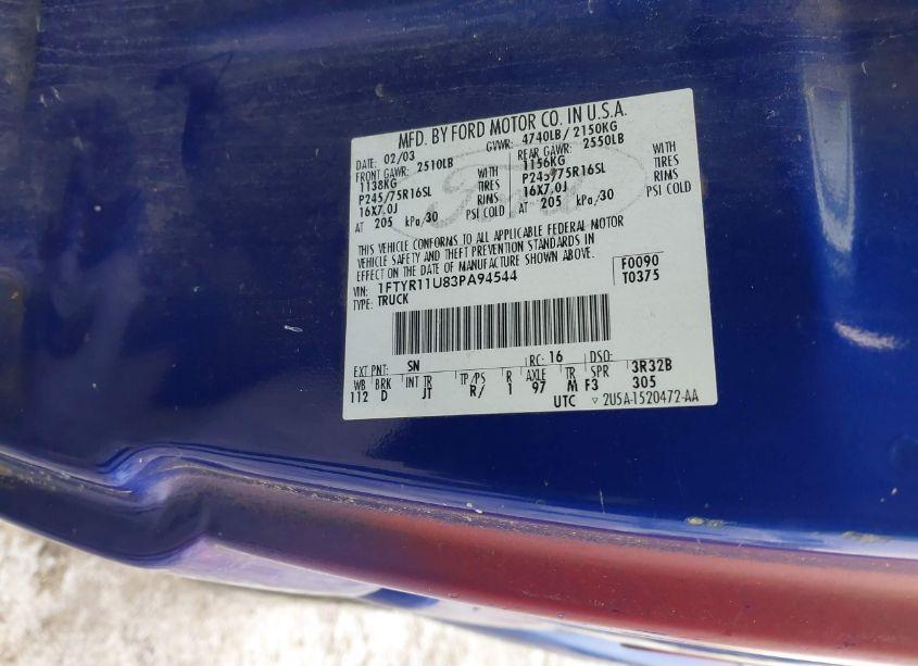 Photo 9 of 2003 Ford Ranger EDGE (VIN 1FTYR11U83PA94544)