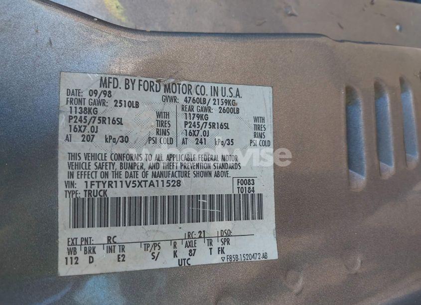 Photo 9 of 1999 Ford Ranger XL/XLT (VIN 1FTYR11V5XTA11528)