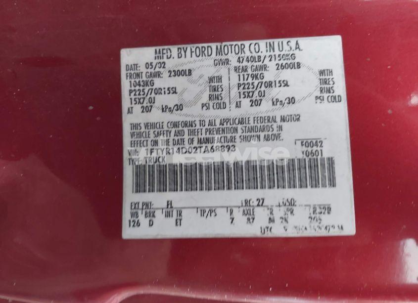 Photo 9 of 2002 Ford Ranger XL/XLT (VIN 1FTYR14D02TA68893)