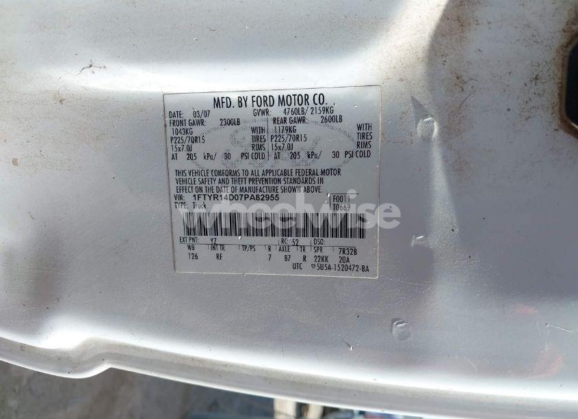 Photo 9 of 2007 Ford Ranger STX/XL/XLT (VIN 1FTYR14D07PA82955)