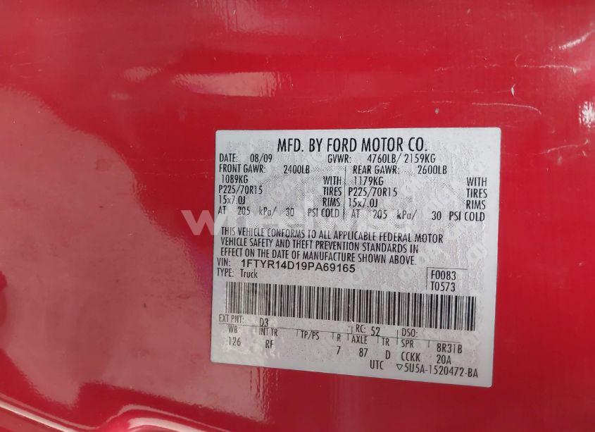 Photo 9 of 2009 Ford Ranger XL/XLT (VIN 1FTYR14D19PA69165)