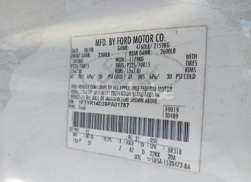 Photo 9 of 2009 Ford Ranger XLT (VIN 1FTYR14D39PA01787)