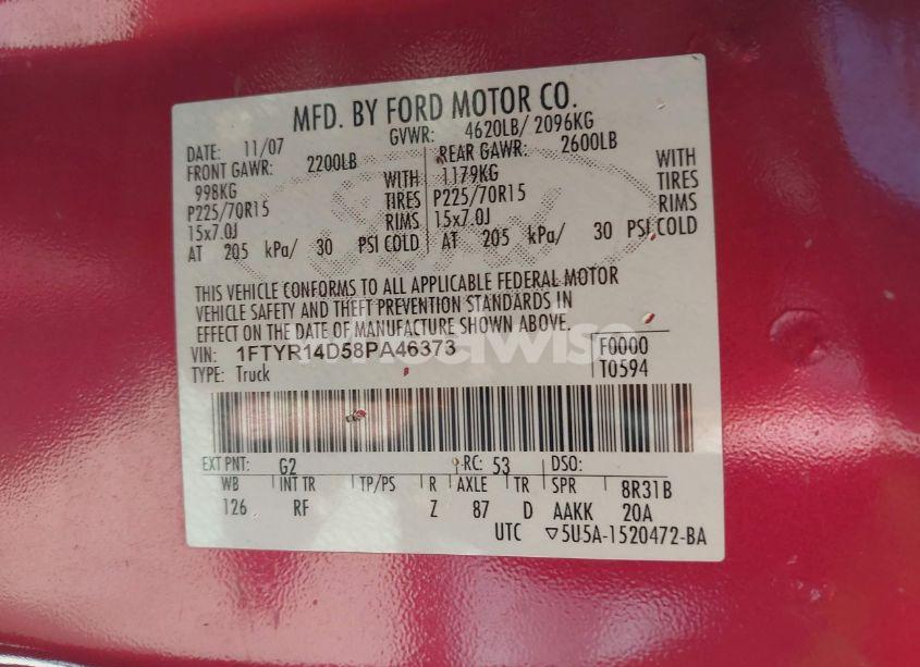 Photo 9 of 2008 Ford Ranger XL/XLT (VIN 1FTYR14D58PA46373)