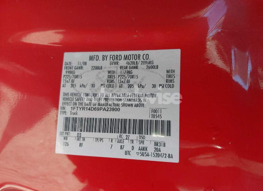 Photo 9 of 2009 Ford Ranger XL/XLT (VIN 1FTYR14D69PA23900)