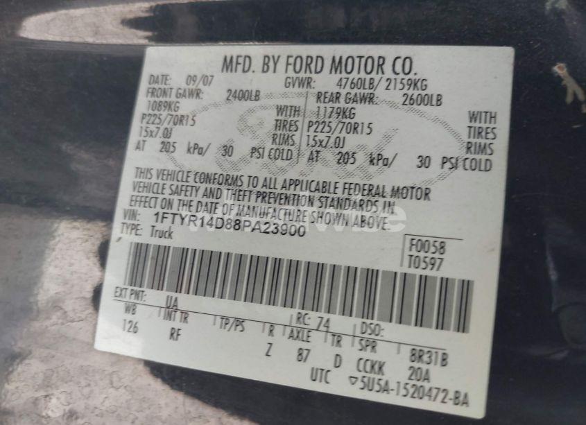 Photo 9 of 2008 Ford Ranger XL/XLT (VIN 1FTYR14D88PA23900)