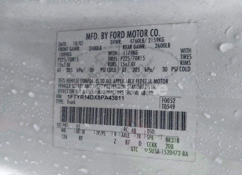 Photo 9 of 2008 Ford Ranger XL/XLT (VIN 1FTYR14DX8PA43811)