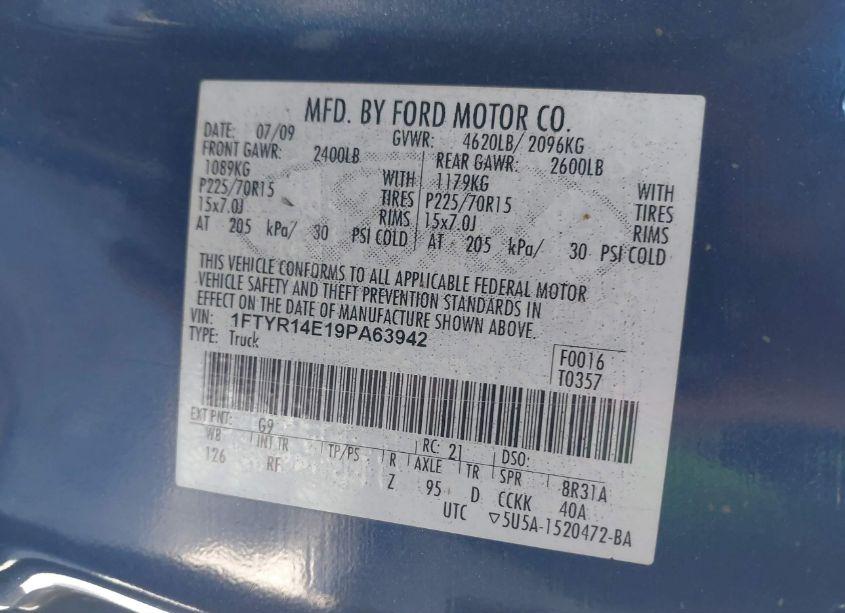Photo 9 of 2009 Ford Ranger SPORT/XL/XLT (VIN 1FTYR14E19PA63942)