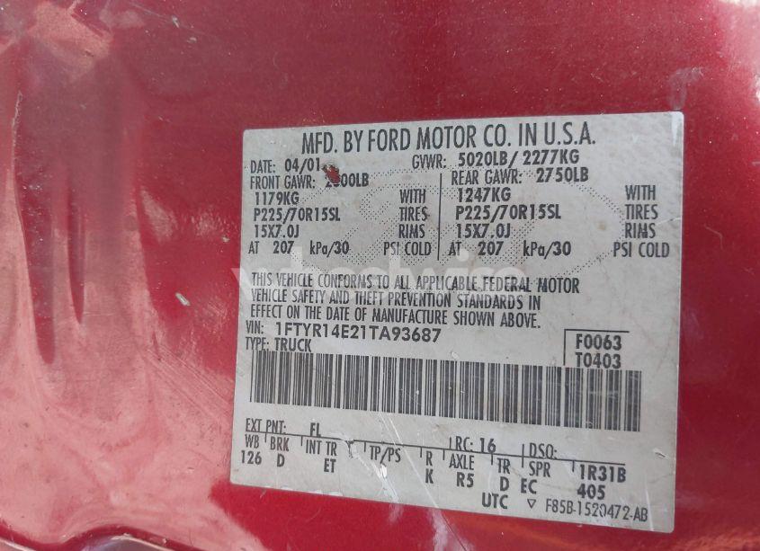 Photo 9 of 2001 Ford Ranger EDGE/XLT (VIN 1FTYR14E21TA93687)