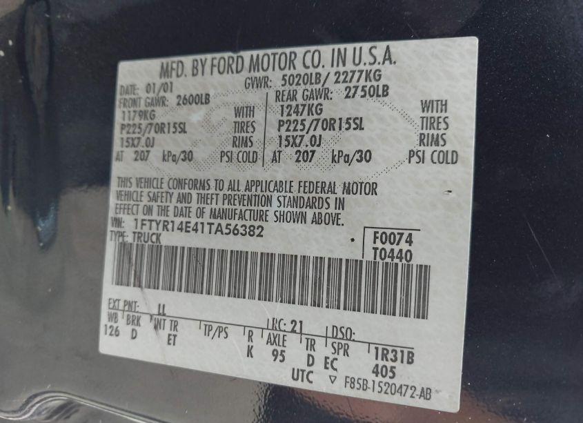 Photo 9 of 2001 Ford Ranger EDGE/XLT (VIN 1FTYR14E41TA56382)