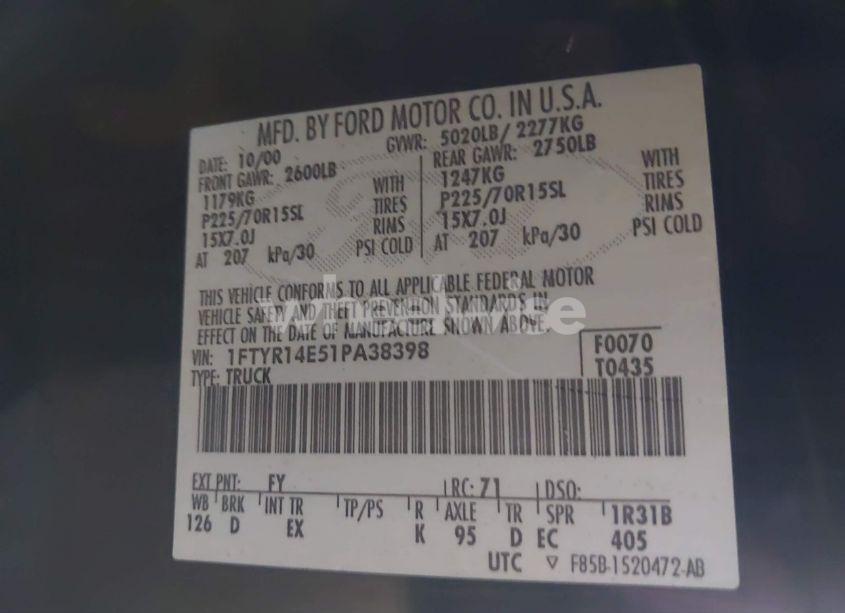 Photo 9 of 2001 Ford Ranger EDGE/XLT (VIN 1FTYR14E51PA38398)