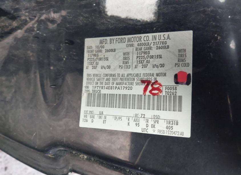Photo 9 of 2001 Ford Ranger EDGE/XLT (VIN 1FTYR14E81PA17920)