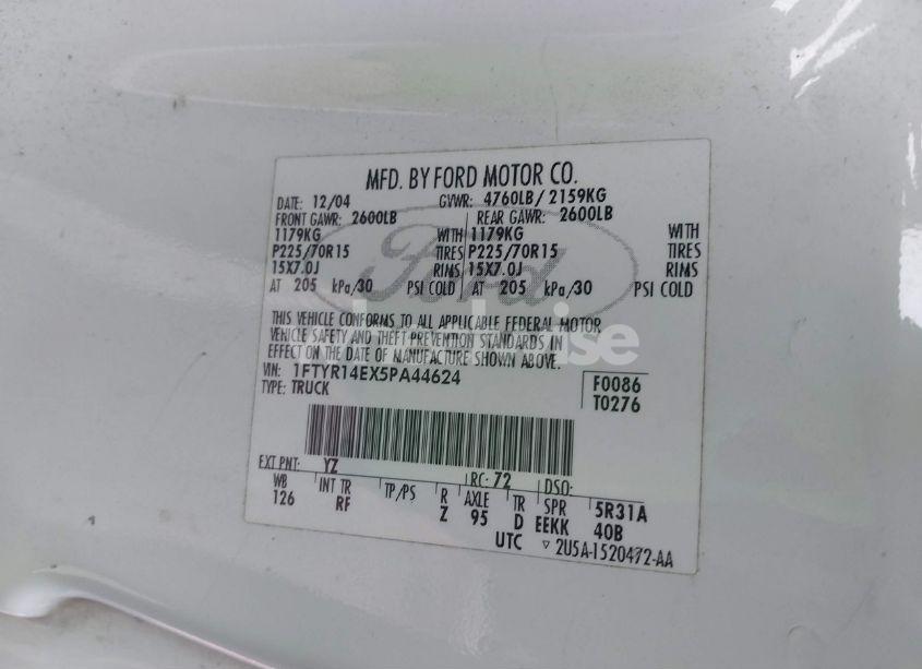 Photo 9 of 2005 Ford Ranger EDGE/STX/XL/XLT (VIN 1FTYR14EX5PA44624)