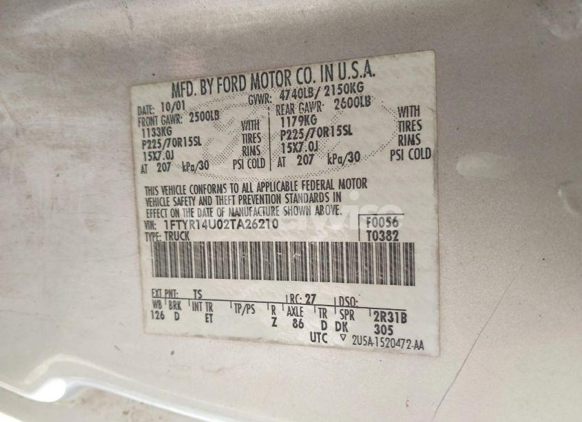 Photo 9 of 2002 Ford Ranger EDGE/TREMOR/XL/XLT (VIN 1FTYR14U02TA26210)