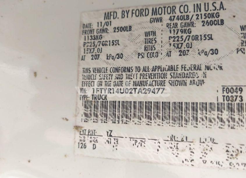 Photo 9 of 2002 Ford Ranger EDGE/TREMOR/XL/XLT (VIN 1FTYR14U02TA29477)