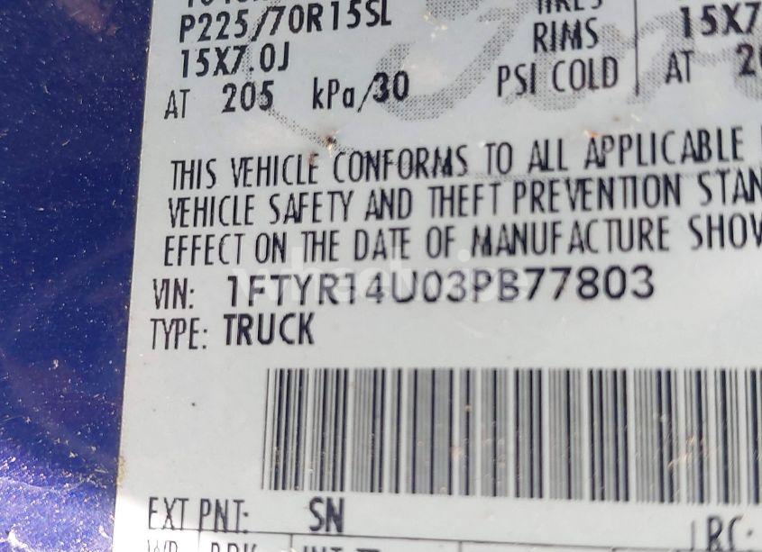 Photo 9 of 2003 Ford Ranger EDGE/TREMOR/XL/XLT (VIN 1FTYR14U03PB77803)