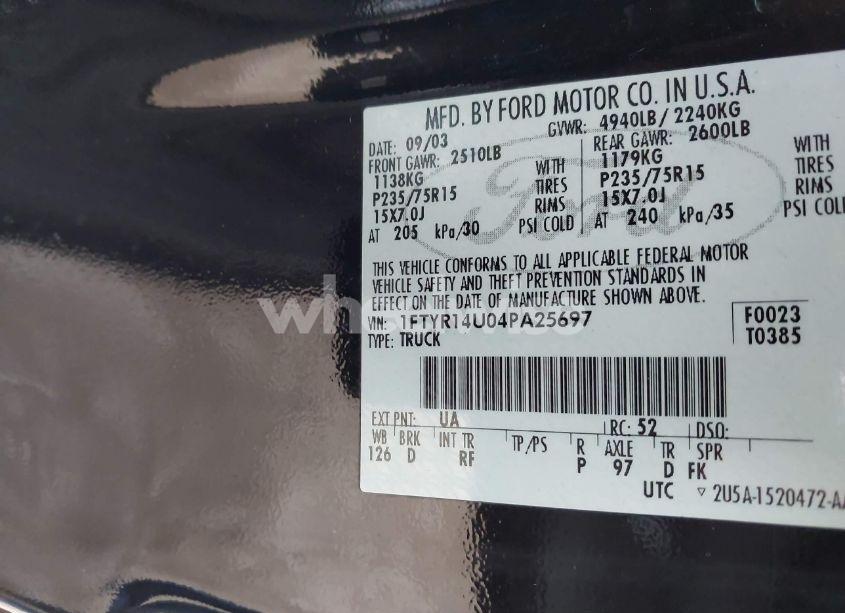 Photo 9 of 2004 Ford Ranger EDGE/TREMOR/XL/XLT (VIN 1FTYR14U04PA25697)