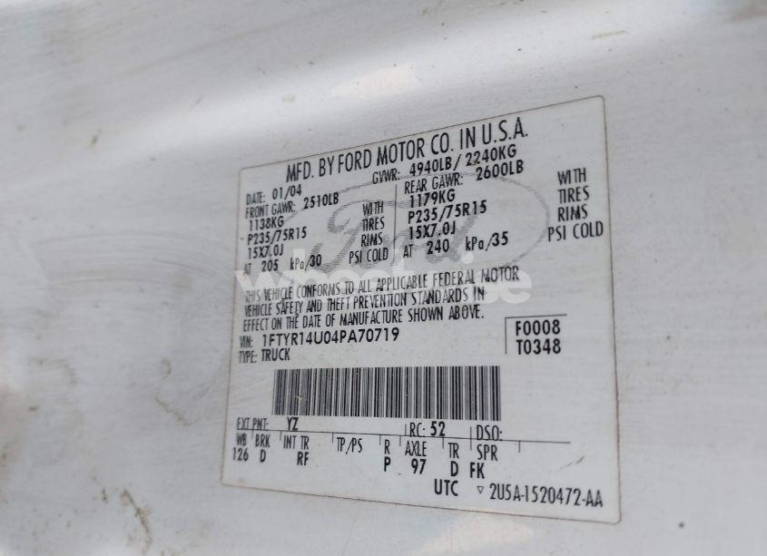 Photo 9 of 2004 Ford Ranger EDGE/TREMOR/XL/XLT (VIN 1FTYR14U04PA70719)