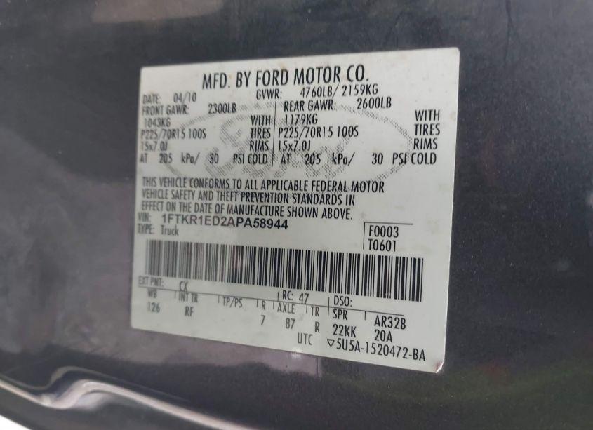 Photo 9 of 2007 Ford Ranger SPORT/STX/XL/XLT (VIN 1FTYR14U07PA31827)