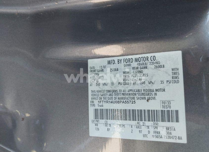 Photo 9 of 2008 Ford Ranger SPORT/XL/XLT (VIN 1FTYR14U08PA55725)