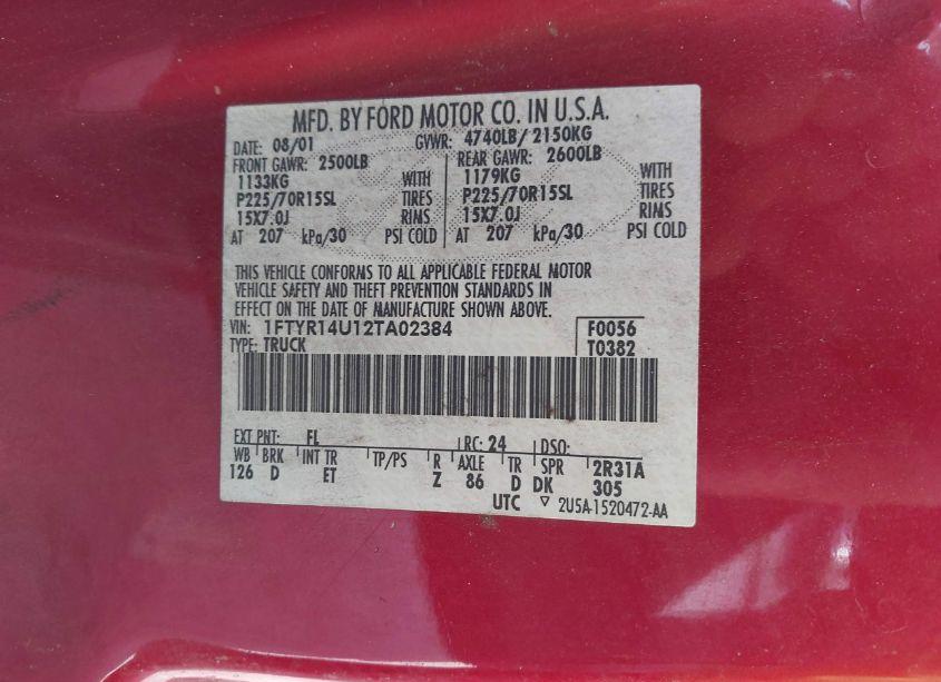 Photo 9 of 2002 Ford Ranger EDGE/TREMOR/XL/XLT (VIN 1FTYR14U12TA02384)
