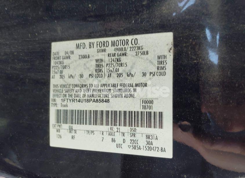 Photo 9 of 2008 Ford Ranger SPORT/XL/XLT (VIN 1FTYR14U18PA85848)