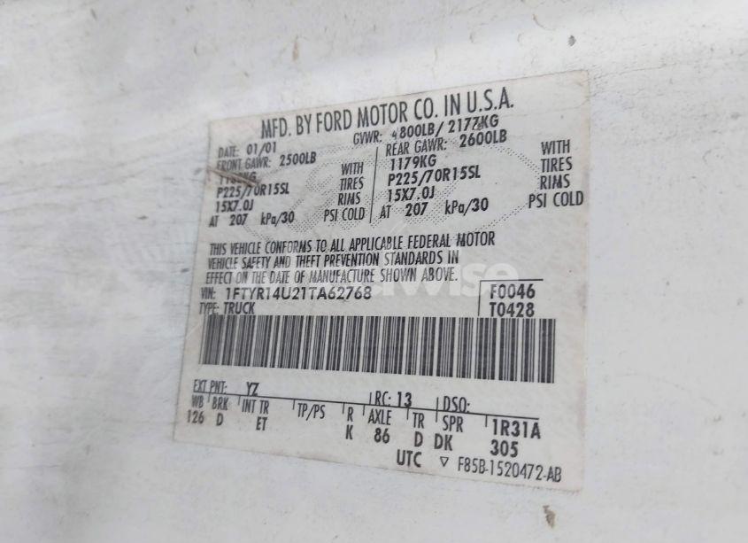 Photo 9 of 2001 Ford Ranger EDGE/XL/XLT (VIN 1FTYR14U21TA62768)