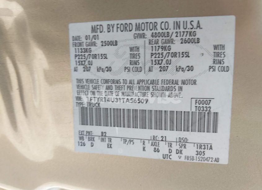 Photo 9 of 2001 Ford Ranger EDGE/XL/XLT (VIN 1FTYR14U31TA56509)