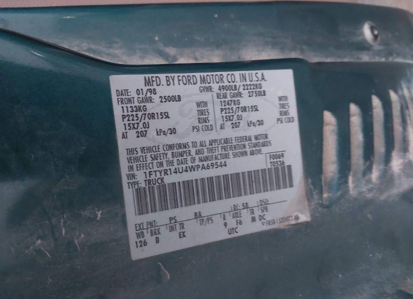 Photo 9 of 1998 Ford Ranger SPLASH/XL/XLT (VIN 1FTYR14U4WPA69544)