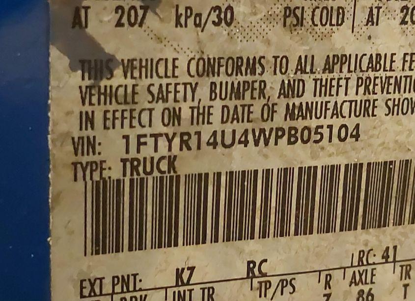 Photo 9 of 1998 Ford Ranger SPLASH/XL/XLT (VIN 1FTYR14U4WPB05104)