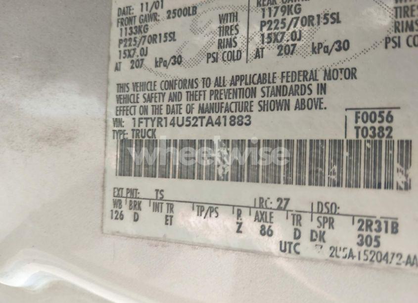 Photo 9 of 2002 Ford Ranger EDGE/TREMOR/XL/XLT (VIN 1FTYR14U52TA41883)