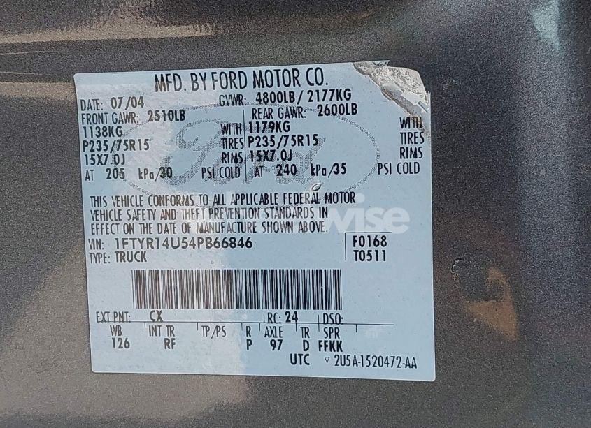 Photo 9 of 2004 Ford Ranger EDGE/TREMOR/XL/XLT (VIN 1FTYR14U54PB66846)
