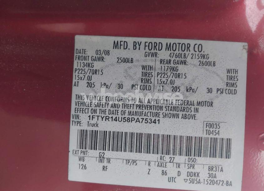 Photo 9 of 2008 Ford Ranger SPORT/XL/XLT (VIN 1FTYR14U58PA75341)