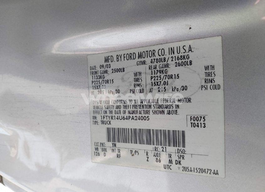 Photo 9 of 2004 Ford Ranger EDGE/TREMOR/XL/XLT (VIN 1FTYR14U64PA24005)