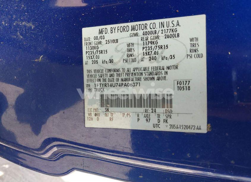 Photo 9 of 2004 Ford Ranger EDGE/TREMOR/XL/XLT (VIN 1FTYR14U74PA06371)