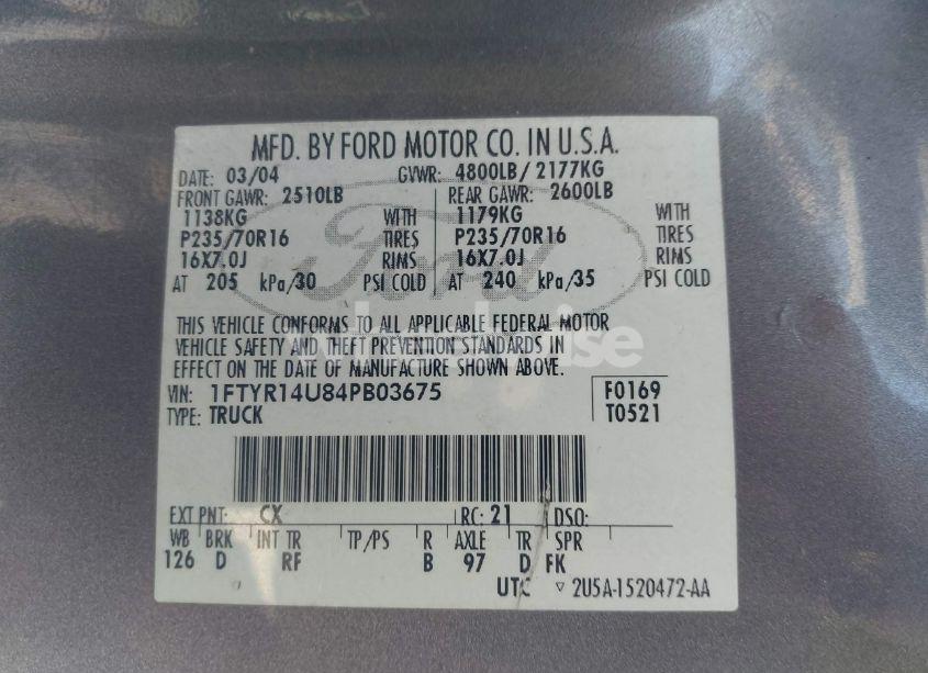 Photo 9 of 2004 Ford Ranger EDGE/TREMOR/XL/XLT (VIN 1FTYR14U84PB03675)