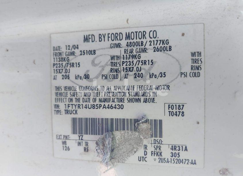 Photo 9 of 2005 Ford Ranger EDGE/STX/XL/XLT (VIN 1FTYR14U85PA46430)