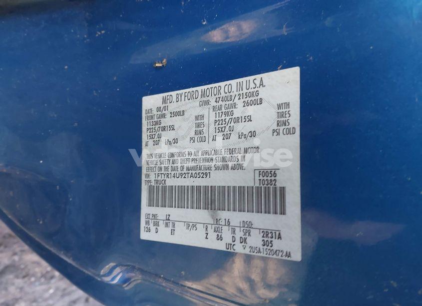 Photo 9 of 2002 Ford Ranger EDGE/TREMOR/XL/XLT (VIN 1FTYR14U92TA05291)