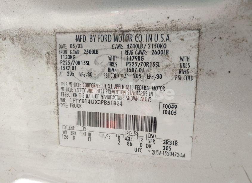 Photo 9 of 2003 Ford Ranger EDGE/TREMOR/XL/XLT (VIN 1FTYR14UX3PB51824)