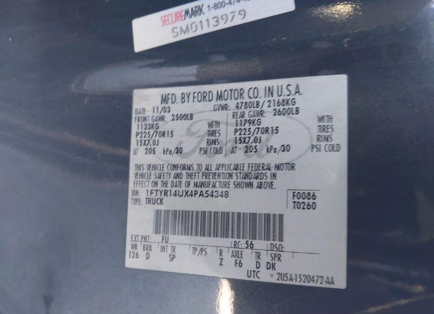 Photo 9 of 2004 Ford Ranger EDGE/TREMOR/XL/XLT (VIN 1FTYR14UX4PA54348)