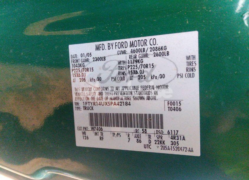 Photo 9 of 2005 Ford Ranger EDGE/STX/XL/XLT (VIN 1FTYR14UX5PA42184)