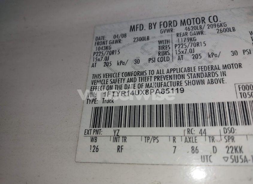 Photo 13 of 2008 Ford Ranger SPORT/XL/XLT (VIN 1FTYR14UX8PA85119)