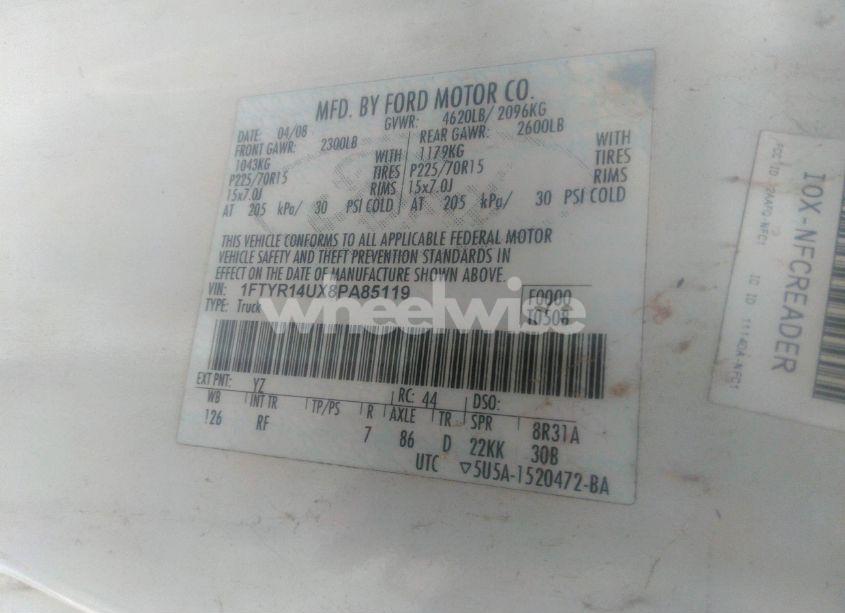 Photo 9 of 2008 Ford Ranger SPORT/XL/XLT (VIN 1FTYR14UX8PA85119)