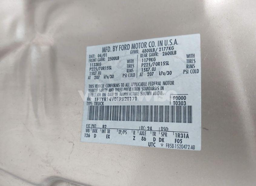 Photo 9 of 2001 Ford Ranger EDGE/XL/XLT (VIN 1FTYR14V01PB28171)