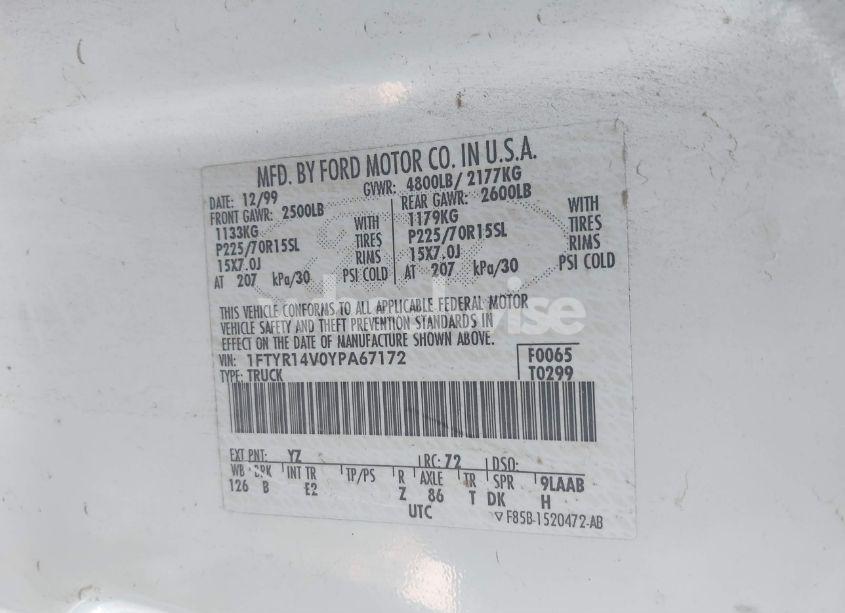 Photo 9 of 2000 Ford Ranger XL/XLT (VIN 1FTYR14V0YPA67172)