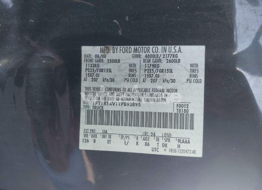 Photo 9 of 2000 Ford Ranger XL/XLT (VIN 1FTYR14V1YPB93895)